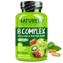 NATLO Vitamin B Kompleksi,120 Capsules, Vegan, CoQ10, Metil Folate, Biotin, Meyve ve Veg Mix, Enerji ve Sağlıklı Stres Yanıtı, Kadın ve Erkekler için Süper B Kompleksi