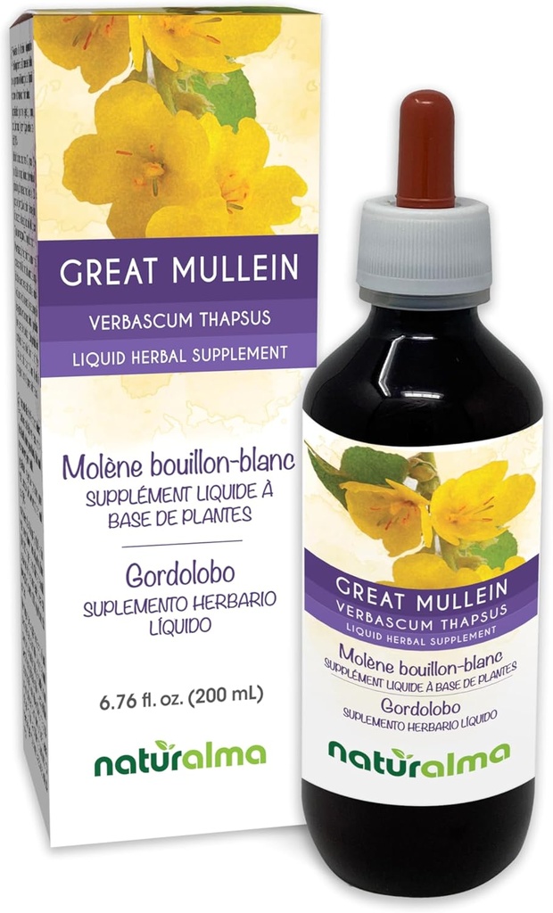 Naturalma Great Mullein veya Common Mullein (Verbascum thapsus) Flower and Leaf Alkol-Free Tincture - 6.76 fl oz Sıvı Ekstraksiyon - Herbal Supplement - Vegan