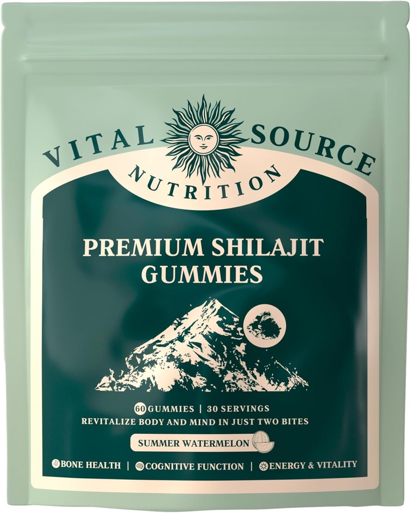 Vital Source Beslenme - Premium Shilajit Gummies - Bone, Brain, Energy & Vitality Support - Himalaya Organik Shilajit - Vegan, Gluten-Free & Halal - Summer Watermelon - 60 Gummies - 30 Hizmet