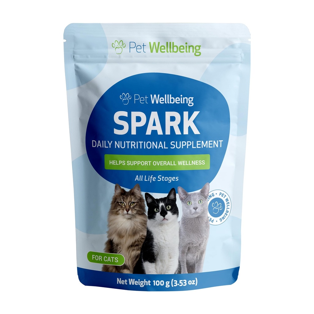 Pet Wellness Spark Daily Nutritional Greens Superfood for Cats - Probiyotikler, Prebiyotikler, Digestive Enzymes, Amino Asits, Antioksis, D, Spirulina - Veterinarian-Former 3.53 oz (100 g)