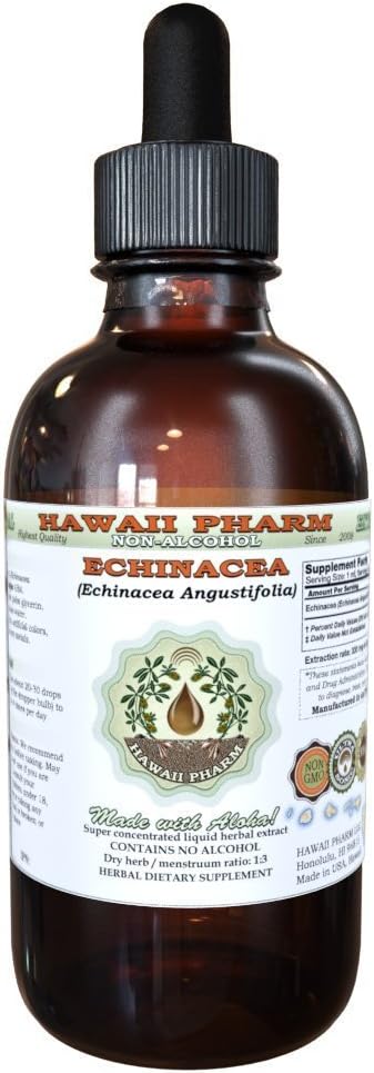Echinacea Alkol Özgür Sıvı Ekstraksiyon, Echinacea (Echinacea Angustolia) kuru Kök Glycerite Hawaii Pharm Natural Herbal Supplement 4 ozz