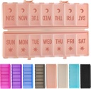 Katlanabilir Pill Organizer 2 Times a Day w/Etched columns -Dual Protection & Portable Weekly AM PM Pill Box, 7 Day Medicine Konteyner, Büyük Seyahat Pill Case for Week Daily Supplement - Pink Grant