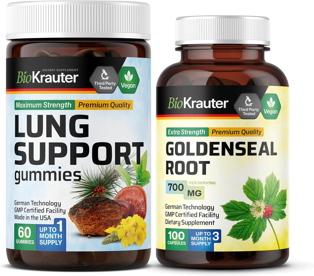 BIO KRAUTER Lung Destek 60 Gummies & Goldenseal 100 Capsules