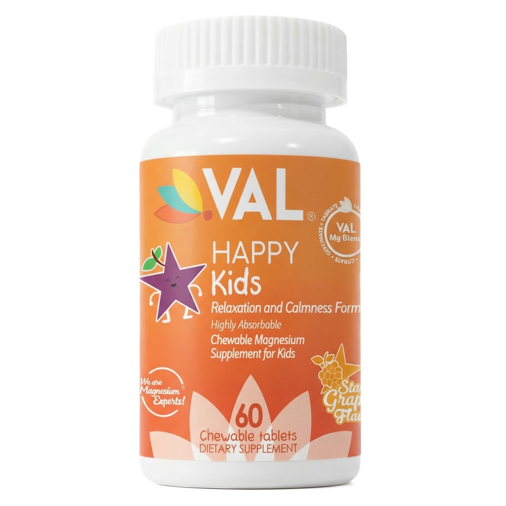 Çocuklar için Magnezyum | Yüksek Taht, Rahatlama ve Oda | Mg Glycinate, Citrate & Taurate | B6, D & C | Sugar-Free, Non-GMO | 60 Chewable Tabletler