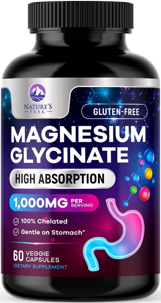 Magnezyum Glycinate 500 mg Capsules - Pure & Chelated for Max Abors - Supports Muscle, Nerve & Heart Health, Sleep Support - En İyi Magnezyum Pills Supplement for Whole Body Support - 60 Capsules