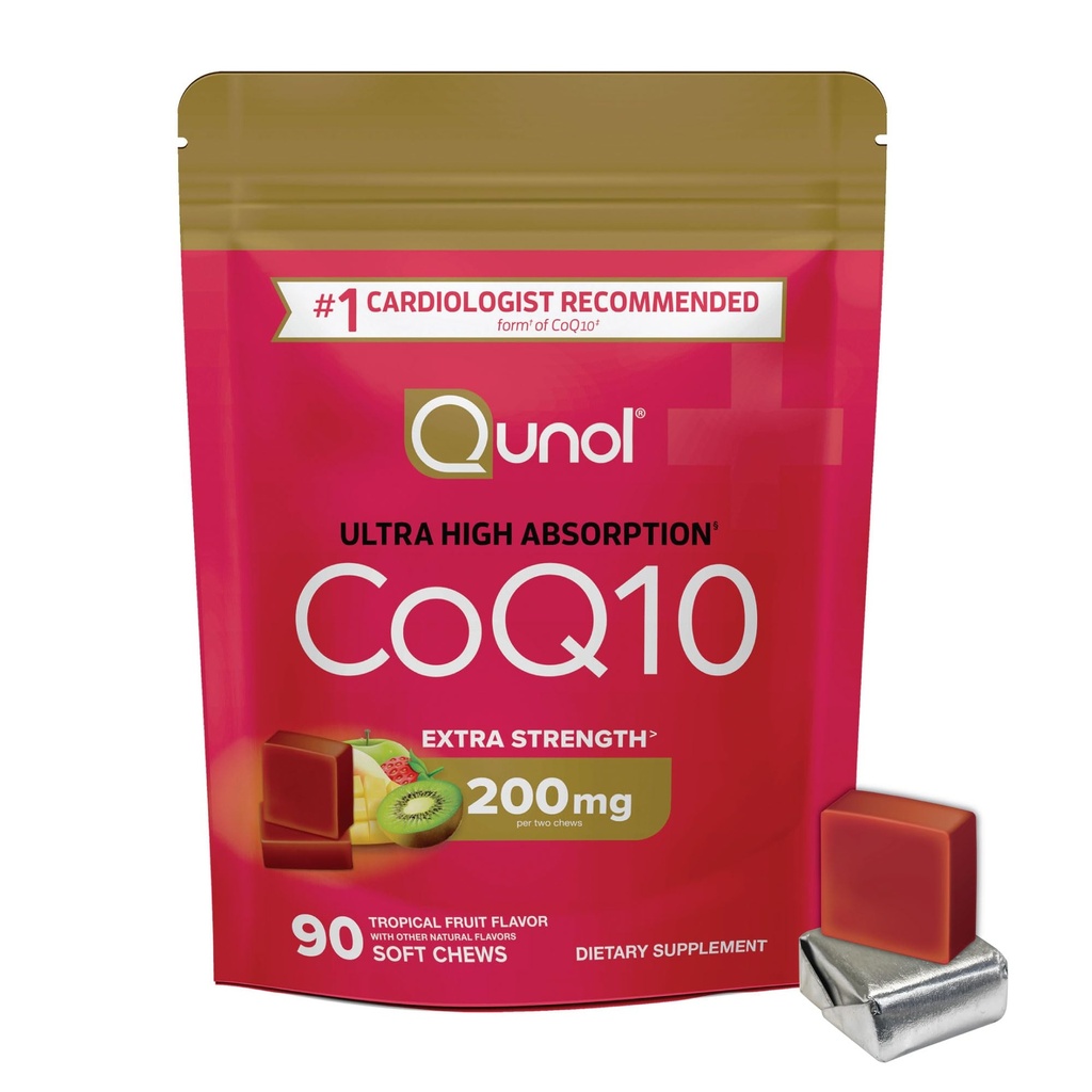 Qunol CoQ10 200 mg Soft Chews, Ekstra Güçlü ve Ultra Yüksek Abhidrasyon Coenzyme Q10 Supplement, #1 Cardiologist Kalp Sağlığı için Tamamlandı, 90 Kont
