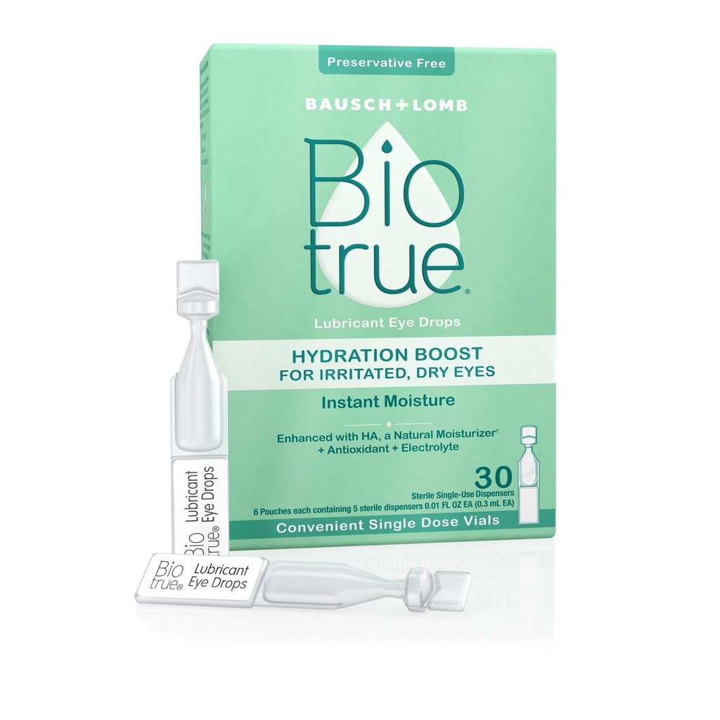 BioReal Hydration Boost, Preservative-Free Eye Drops for Kuru Eyes, Instantly Moisturizes, Rehidrats, Contact Lens Friendly, Rene & Relieve Eye Irritation, 30 Single-Use Vials (Pack of 1)