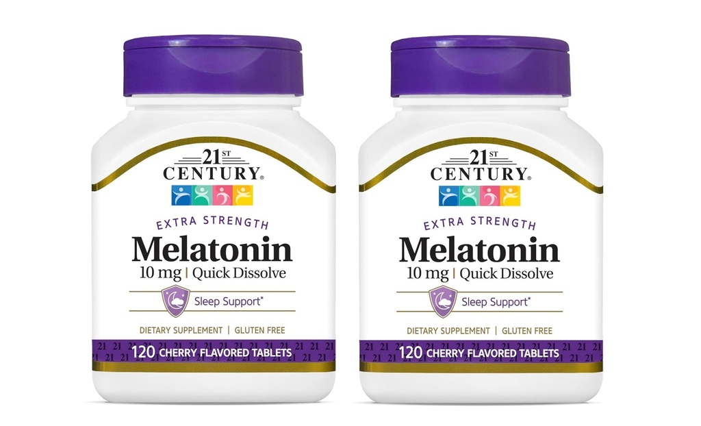 21. Yüzyıl, Melatonin Quick Dissolve Tabletleri 10 mg, White, Cherry, 120 Kont (Pack of 2)