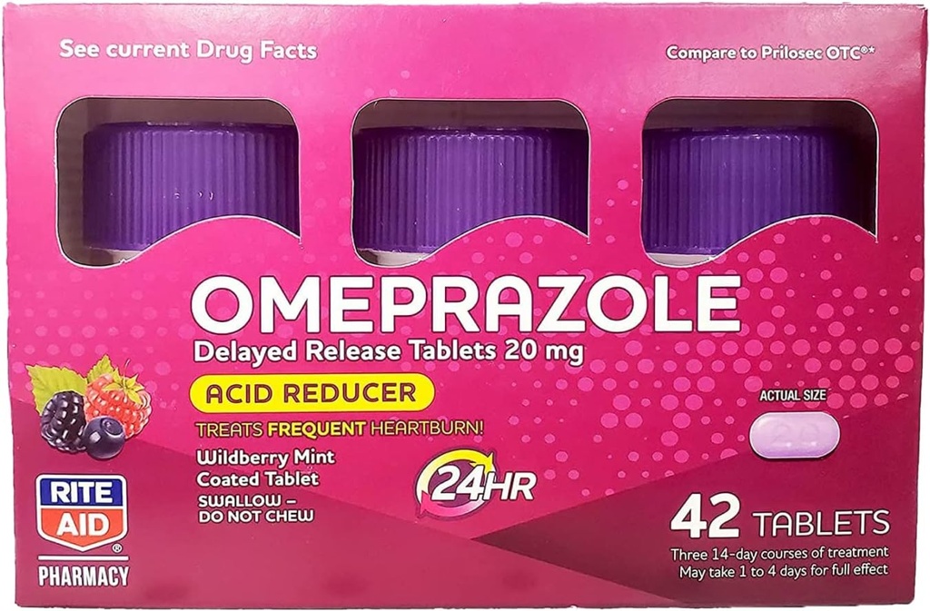 Rite Aid Acid Editor Omeprazole Gecikme Tabletleri - 20 mg, 3 Şişeler, 14 Kont Every Count42 Total), Wildberry Mint Flavor, Heartburn, Heartburn Tıp, Frequent Heartburn Tıp Tedavileri