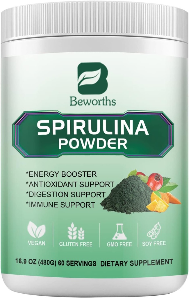 Spirulina Powder, Super Greens Powder Smoothies & Juices Mix with Spirulina, Probiotics Digestive Enzymes, Chlorella, Veggies Fruits, Wheat Grass for Immunity, Digestion Supports - Vegan