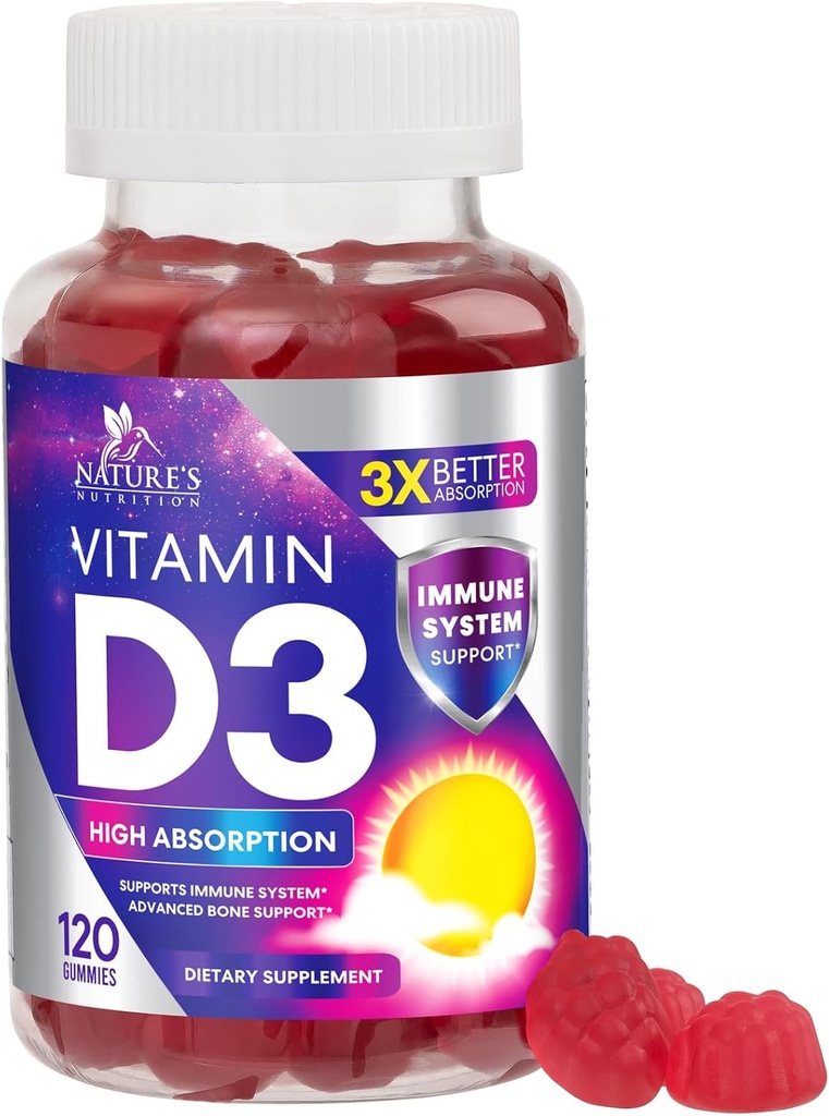 D3 Gummy 5000 IU (125 mcg) - Kadın ve Erkekler için Diyetsel Vitaminler D Tamam - Bone, Teeth, Muscle & Immune Health Support, High Potency VIT D3 Nature's Non-GMO & Gluten Free - 120 Gummies