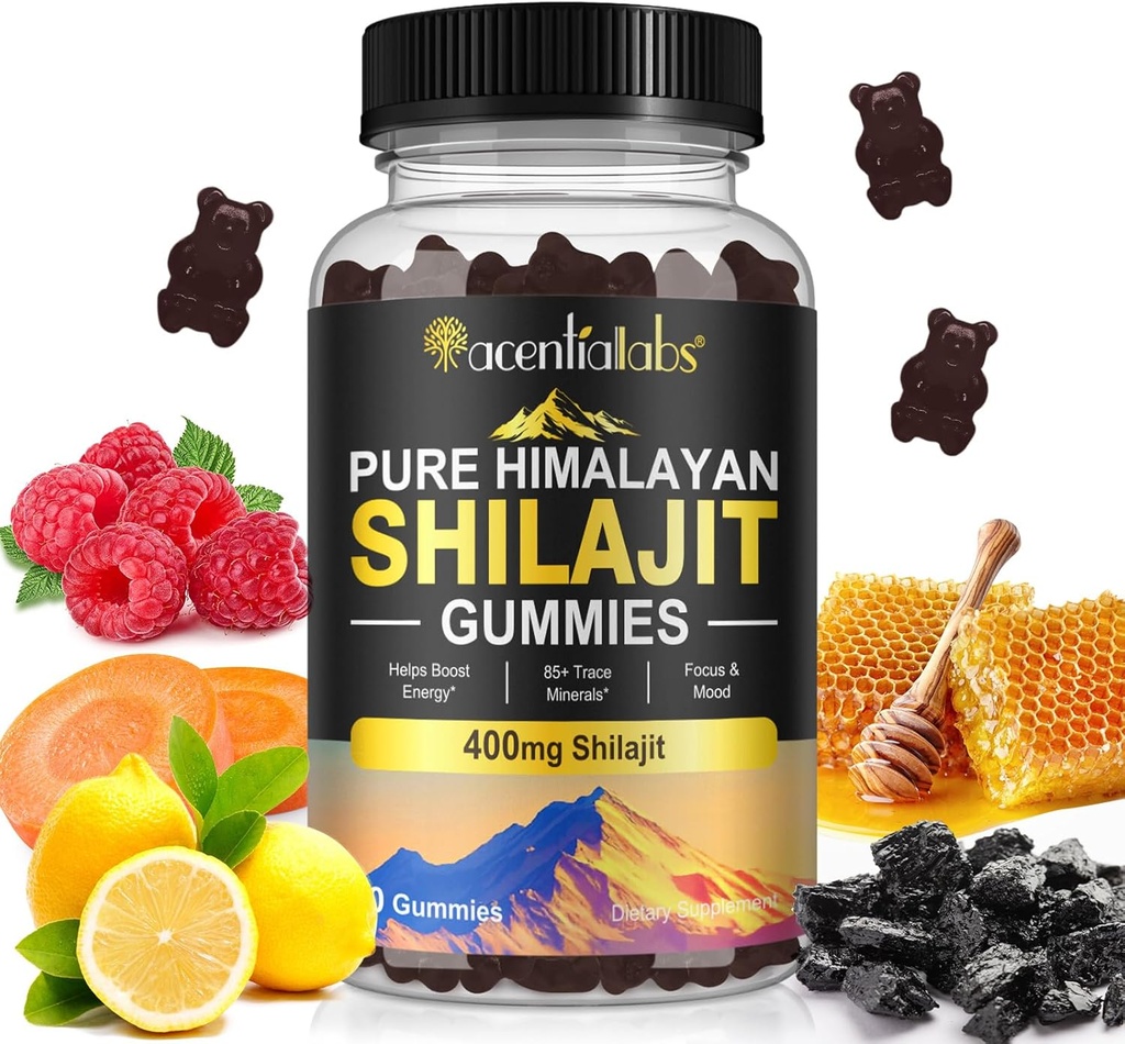 Shilajit Gummies, Pure Himalaya Shilajit Gummies with 100% Shilajit, Shilajit Organic Gummies Rich in Fulvic Acid 85+ Trace Minerals Uygun for Men & Women, Non-GMO - 60 Gummy
