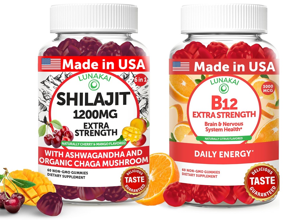 Lunakai USA Shilajit & B12 Ekstra Güçlü Gummies Sche – Enerji, Focus ve Günlük Wellness – Vegan & Delicious