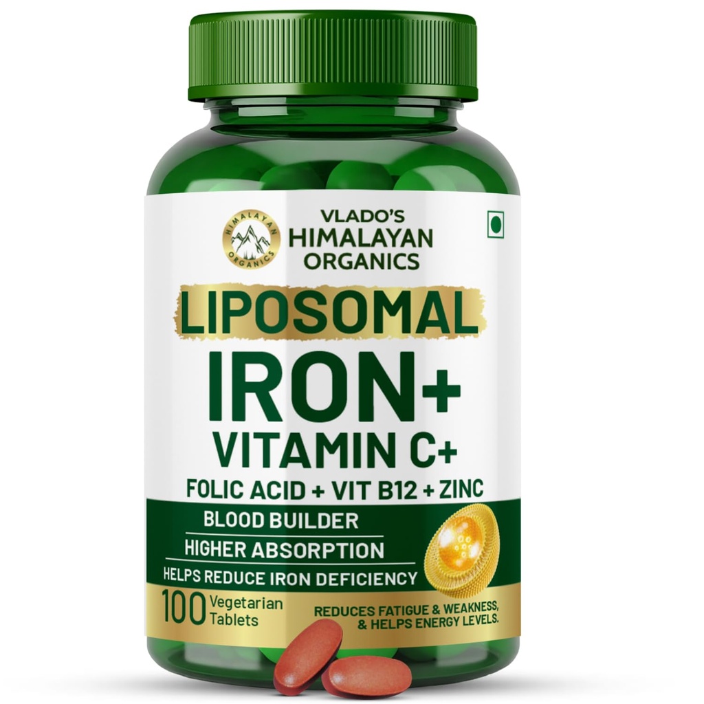 HIMALAYAN ORGANICS Organiks Chelated Iron with Vitamin C,B12,Zinc & Folic Acid | Boost Hemoglobin Levels | improves Concentration Level,Energy & Blood Building-120 Veg Tabletleri