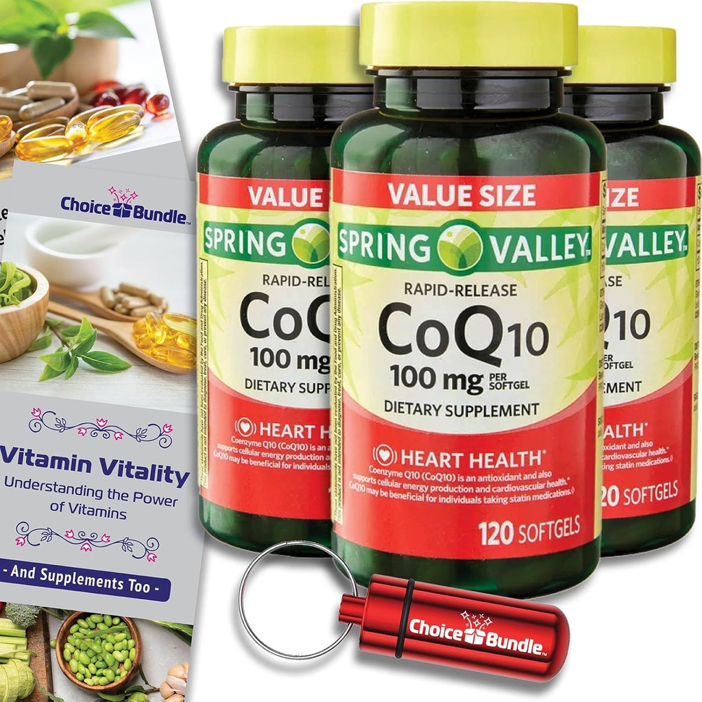 Seçenek Sche Spring Valley Hızlı-Release CoQ10 Coenzyme Q10 100 mg Softgels 120 CT 3 pk (360 Total) + Vitamin Rehber & Pill Konteyner (5)!