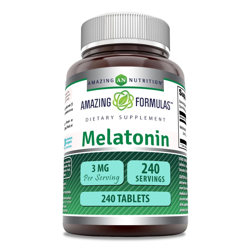 Amazing Formulas Melatonin Supplement | 3 Mg Per | 240 Tablet | Non-GMO | Gluten-Free | Made in USA