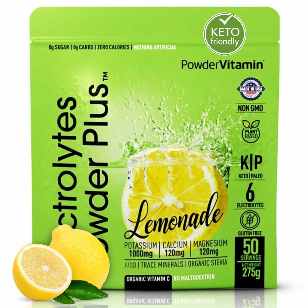 Elektrolytes Toz Plus (50 Hizmetler), 0 Calorie Keto, 0 Sugar, No Maltodextrin,1000 mg Pyum,120 mgelli,120 mg Magnezyum, Hydration Toz (50 Hizmet, Lemonade)