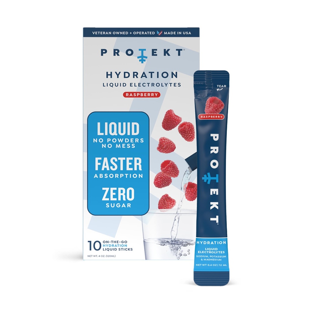 PROTEKT Elektrolyte Packets for Recovery & Hydration | Organik & Sugar-Free Electrolytes Drinks | Works Faster Than Toz İçecek | On-Go Liquidtion Drink | Raspberry, 10 Pack