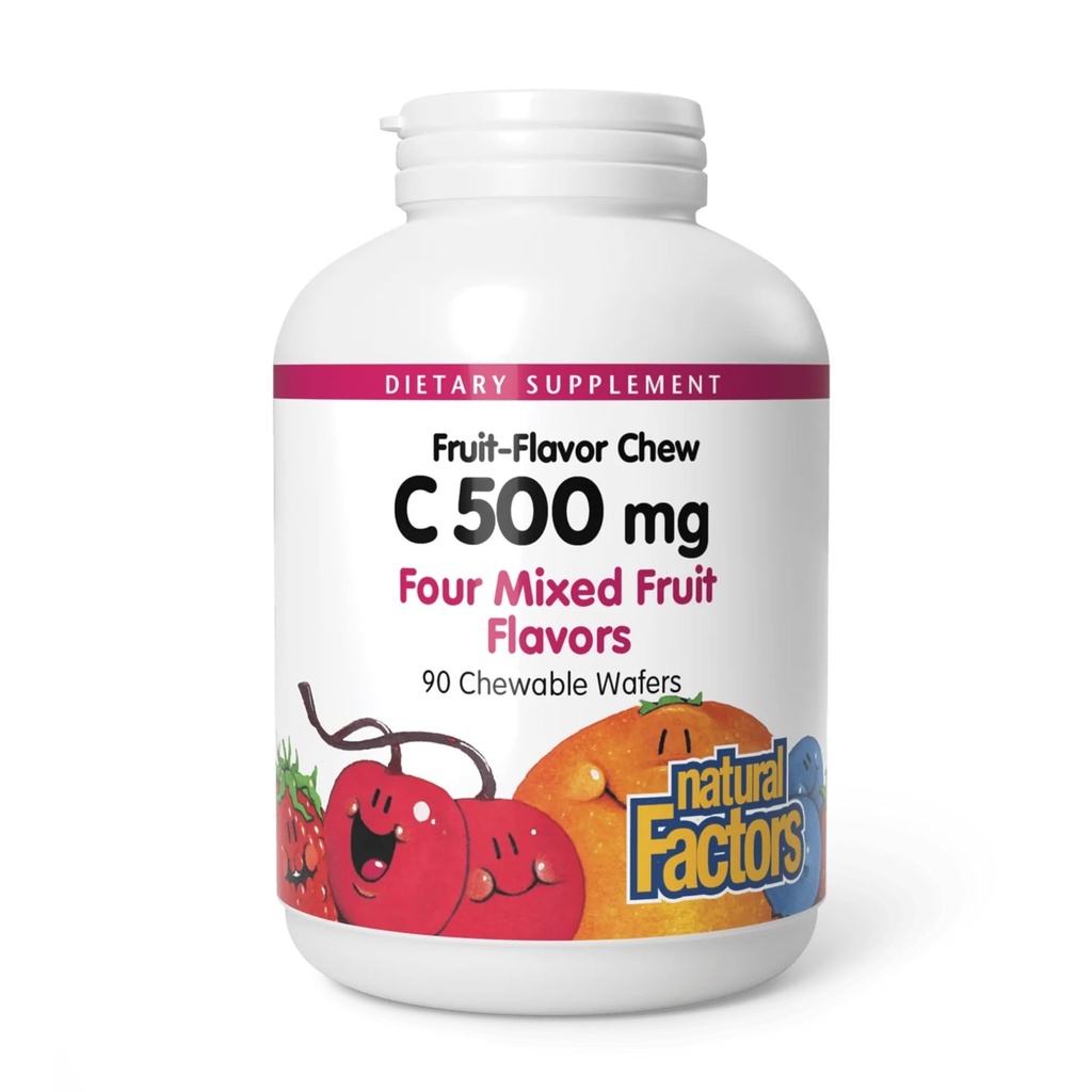 Doğal Faktörler, Çocuklar Ç 500 mg Vitamini, Immune Health, Bones, Teeth and Gums, Karma Meyve, 90 Wafers,
