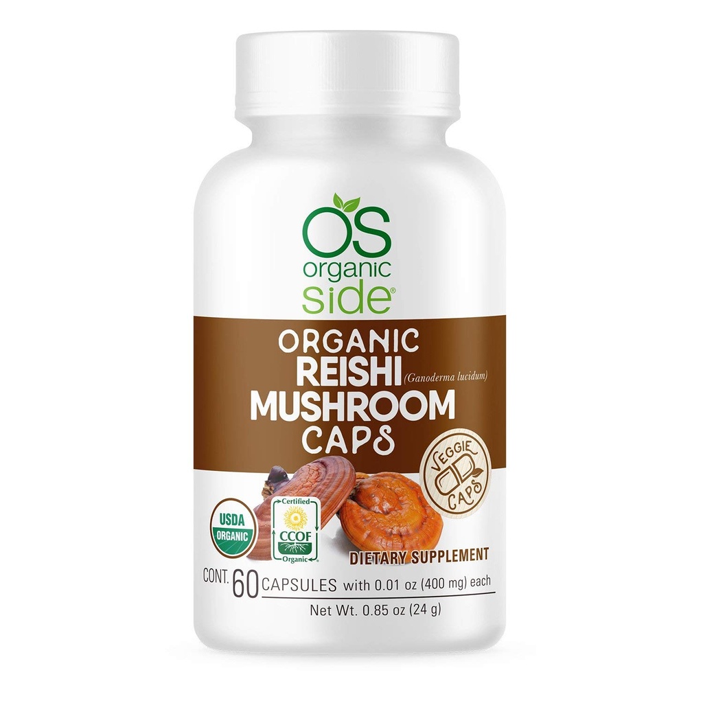 OS Organic Side | Reishi Mushroom Capsules | 60 Vegan Adaptogen Capsules for Immune Support & Stress Relief | USDA Certified, Non-GMO, Natural Wellness Supplement