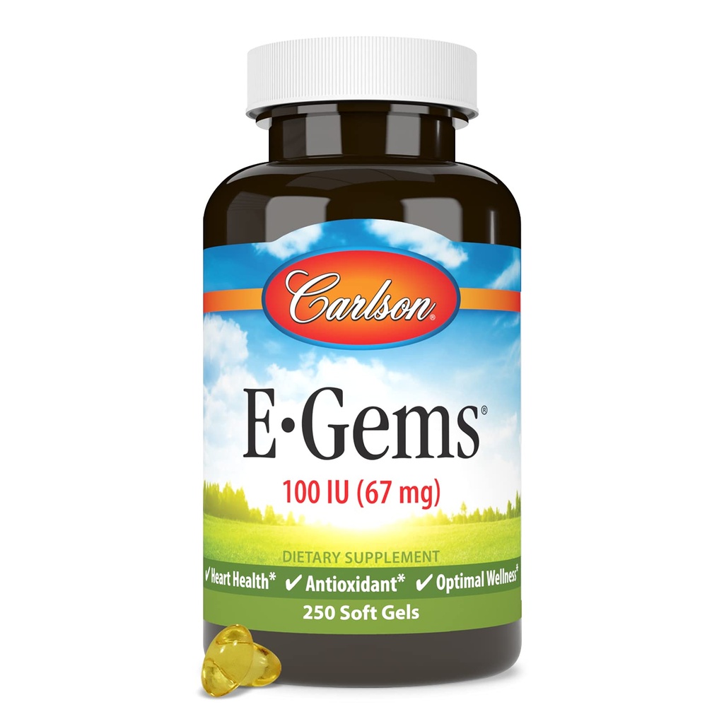 Carlson - E-Gems, 100 IU, Heart Health & Optimal Wellness, Antioksi, 250 yumuşak jel