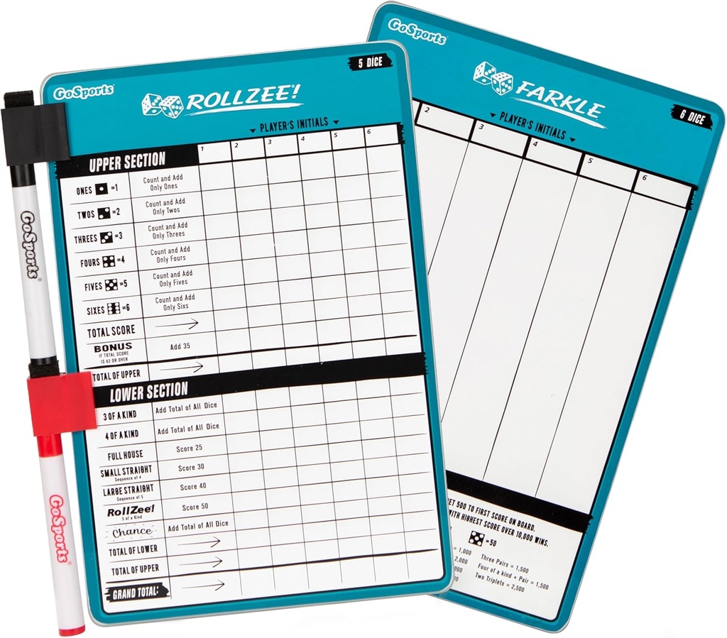 GoSports Kuru Erase Rollzee ve Farkle Puanboard - 2 Pens ile Dev Boyut