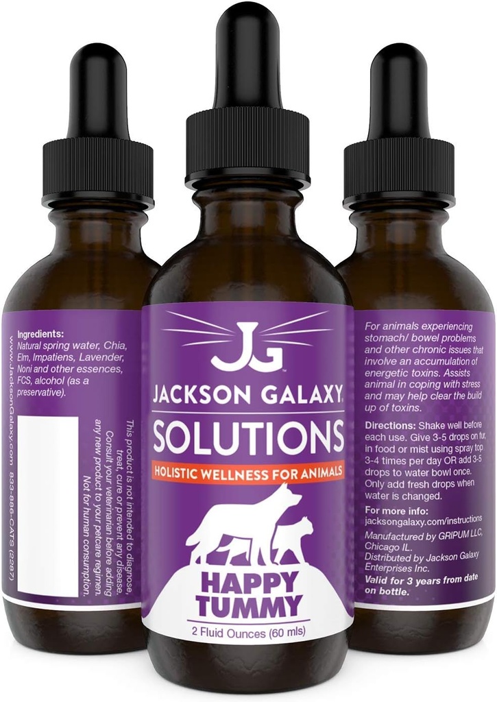 Jackson Galaxy: Mutlu Tummy (2 oz.) - Pet Çözüm - Stres ve Discharge Toxins Yardım - Stomach Issues (IBD, Constipation, vs.) - All-Doğal Formula - Reiki Energy