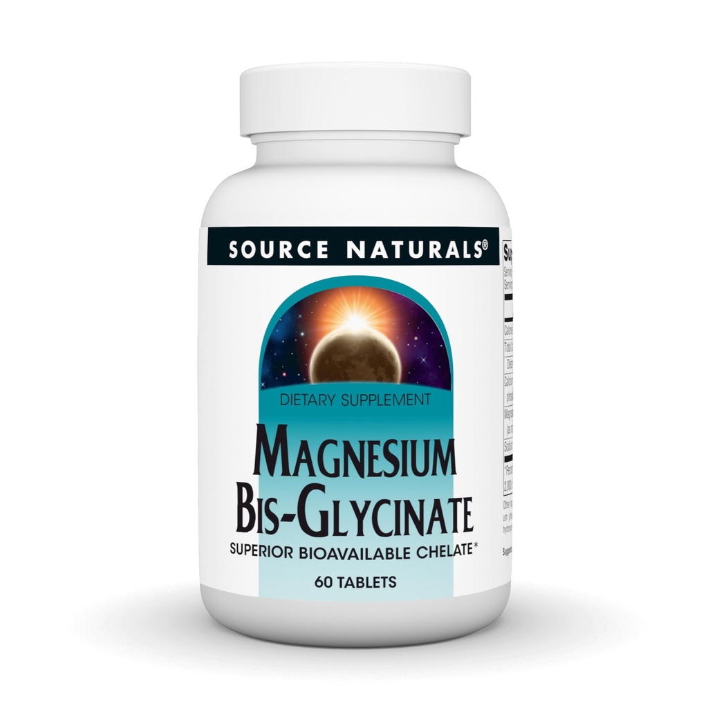 Source Naturals Magnezyum Bis-Glycinate, Superior Bio kullanılabilir Chelate*, Hizmet başına 200 mg - 60 Tabletler