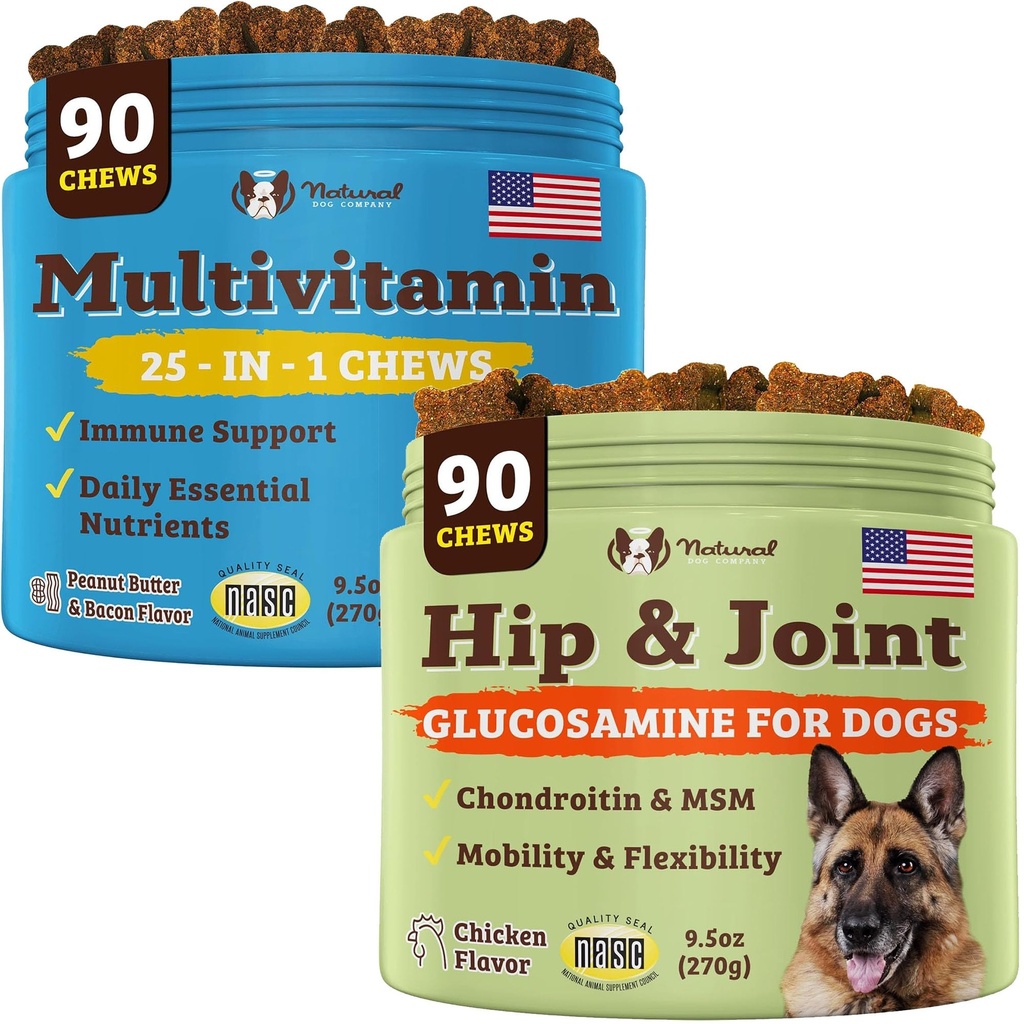 Doğal Köpek Şirketi Köpek Yaşlılar ve Aktif Köpekler için Tamamlar - Çokvitamin Chews & Hip & Ortak Yardım - Ortak Sağlık için Beslenme Desteği, Köpekler için Vitaminler, Enerji ve Vitality