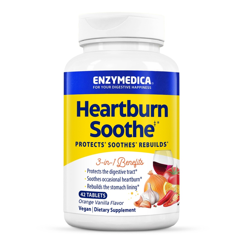 Enzymedica, Heartburn Soothe, Fast-Acting Digestive Aid, Vanilla Orange, 42 Chews (21 hizmet)