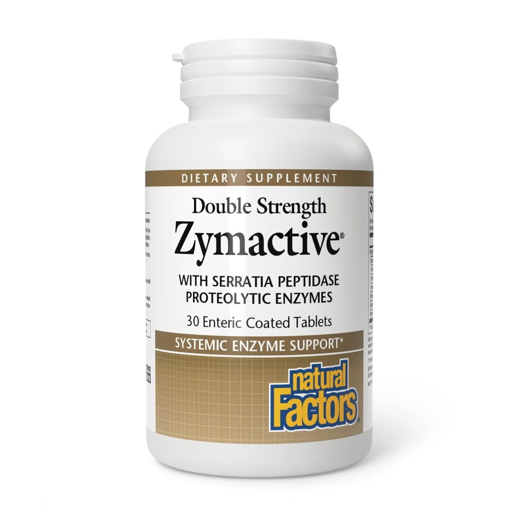 Doğal Faktörler - Zymactive Proteolytic Enzyme Double Strength, Kas ve Ortak Fonksiyonla Yardım etmek için sağlıklı bir Inflammatory Yanıtı Destek, Gluten Free, Non-GMO, 30 Enteric Cover Tabletleri