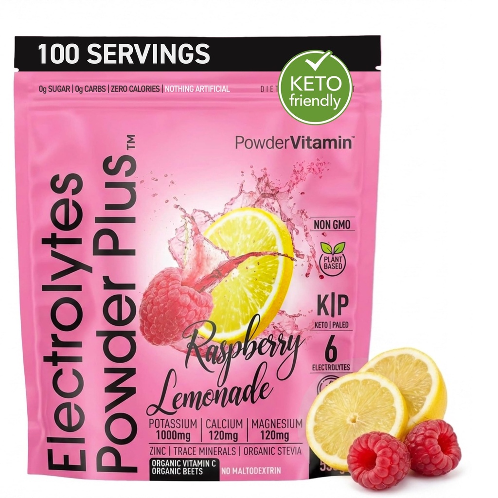TozVitamin Electrolytes Toz Plus (100 Hizmet) Raspberry Lemonade Electrolyte Toz, Zero Calorie, Keto, Zero Sugar, No Maltodextrin, 1000 mg P,120 mgba,120 mg, Hydration