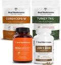 Gerçek Mushrooms RealBoost (60ct), Lions Mane (120ct), Cordyceps & Türkiye Tail Mushroom Toz & Capsules Sche - Mushroom Supplement for Energy, Vitality, Endurance & Cognition - Vegan, Non-GMO