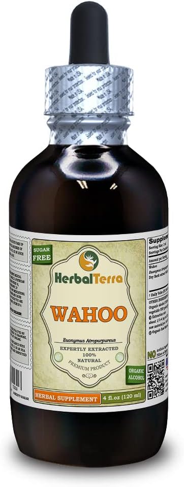 Wahoo (Euonymus Atropureus) Tincture, kıl Kök Bark Sıvı Ekstraksiyon (Brand Name: HerbalTerra, Proudly Made in USA) 4 fl.oz (120 ml)