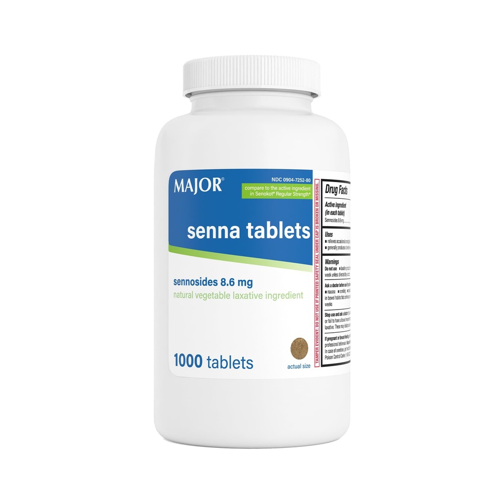 MAJOR Senna 8.6 mg Doğal Sebze Laxative Tabletleri - Sennosides ile Yap - 1000-Count (1-Pack)