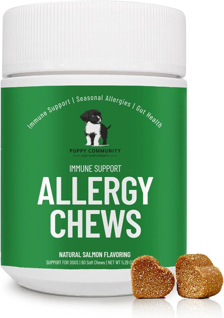 Allergy Relief Chews: Soothe Itchy Dogs with Immunity Support – Dog Allergy Chews, Probiotics for Dogs, Seasonal Allergies, Skin and Coat Supplement - 60 Tasty Bites, Brown