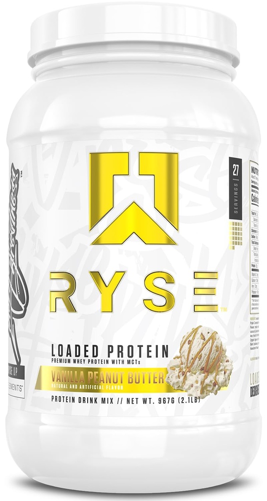 RYSE, Protein Tozu - Vanilla Peanut Butter - 25g Whey Protein Isolate & Yoğun Fiber & MCTs - Low Carb, Low Sugar, Digestive-Friendly - 27 Hizmet / 2 lb Tubu