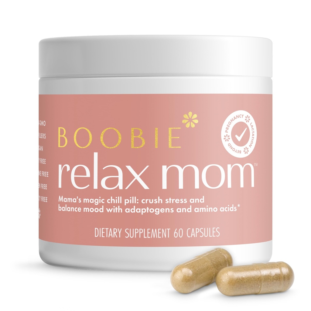 Boobie Relax Mom, Postpartum Stres Desteği Tamam | Lactation Onaylandı | Ashwagandha & L-Theanine, 60 Capsules