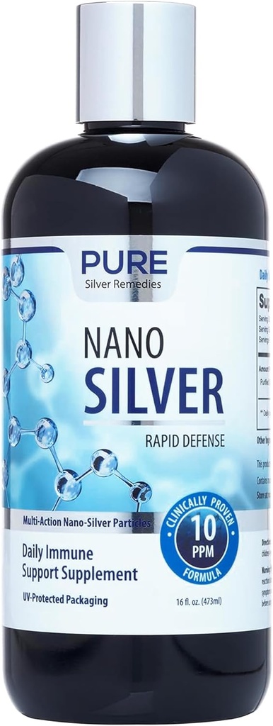 Pure Nano Silver Spray 16oz Refill | 10 PPM Daily Immune Support Supplement | Easily Absorbed Colloidal Nano Silver Spray | Probiotic-Friendly Silver Solution