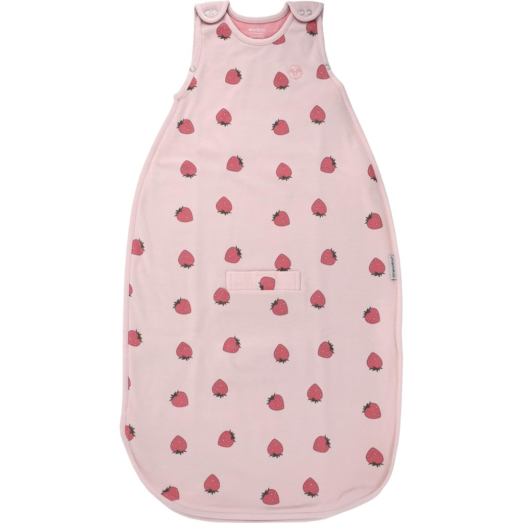 Woolino Merino Wool and Organic Cotton Ultimate Baby Sleep Sack - 4 Season Baby Wearable Blanket - Two-Way Zipper Adjustable Sleeping Bag - Universal Size (2-24 Months) - Strawberry