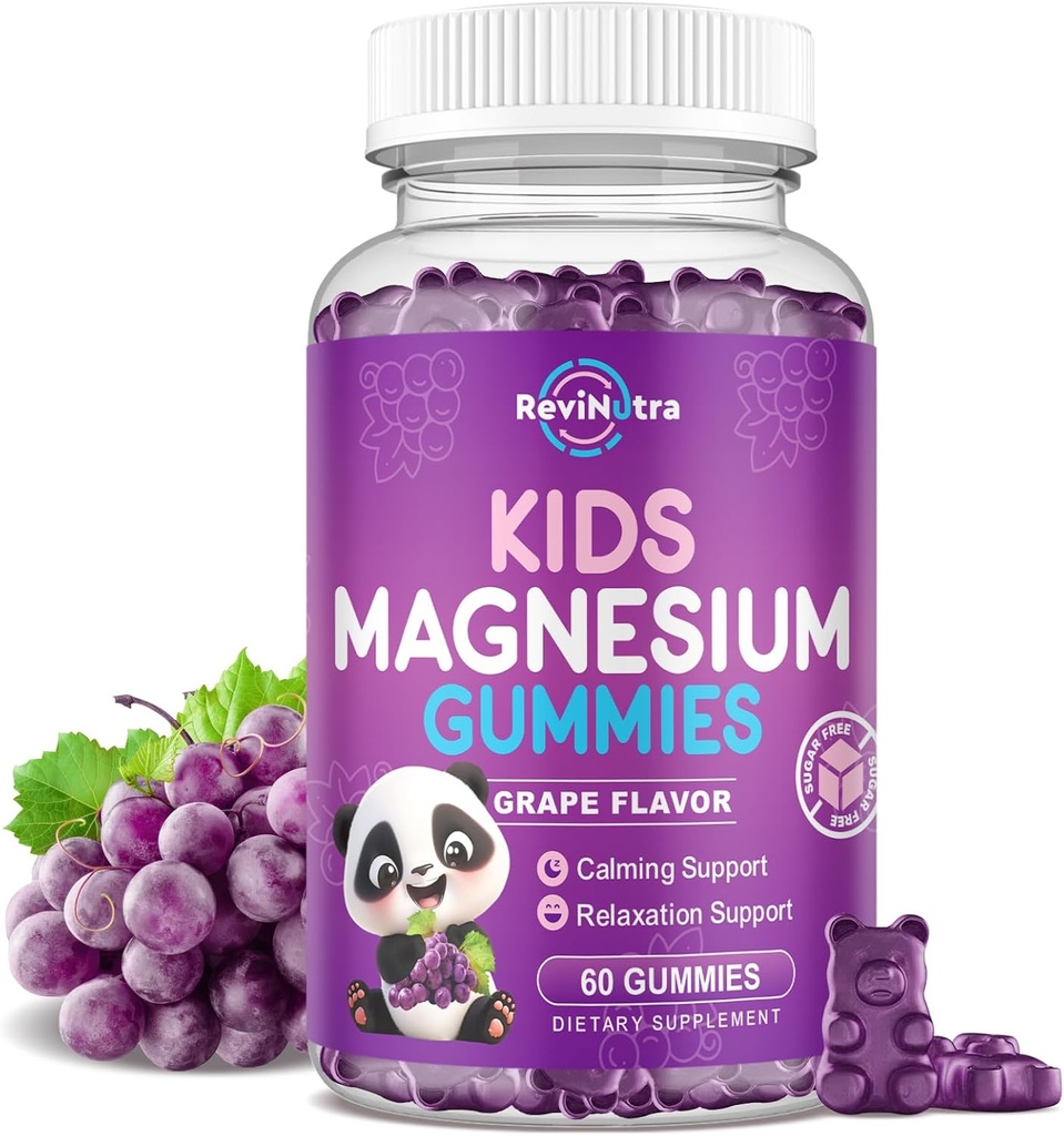 Çocuklar için Magnezyum Gummies, Sugar-Free Magnezyum Citrate Gummies, Great Tasting Calm Magnezyum Gummies for Yetişkinler & Kids, Support Sleep, Bone & Muscle Health, Nerve Relaxation, 60 Grape Gummies, 60 Grape Gummies