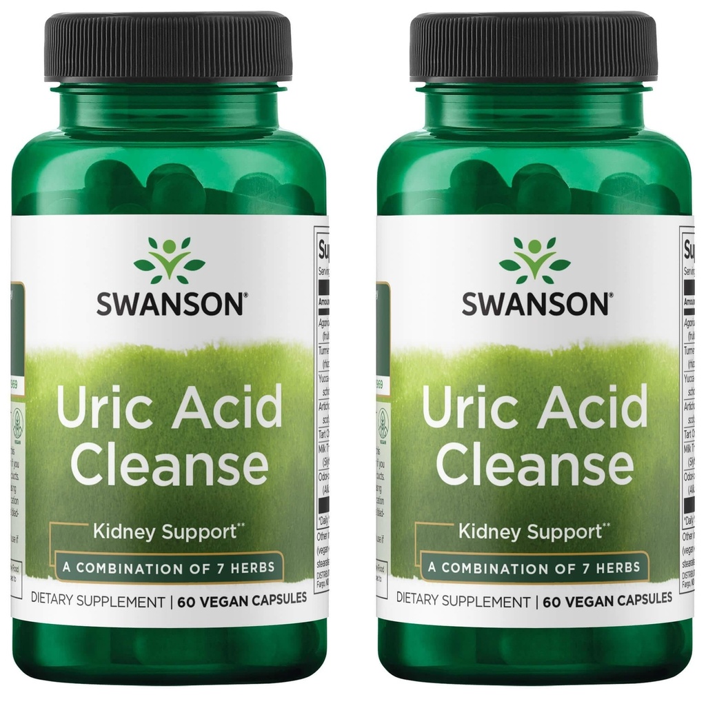 Swanson Uric Acid Cleanse - Natural Supplement Proting Kidney Support - 7 Herbs Güçlü Bir Kombinasyon - (60 Veggie Capsules) 2 Pack