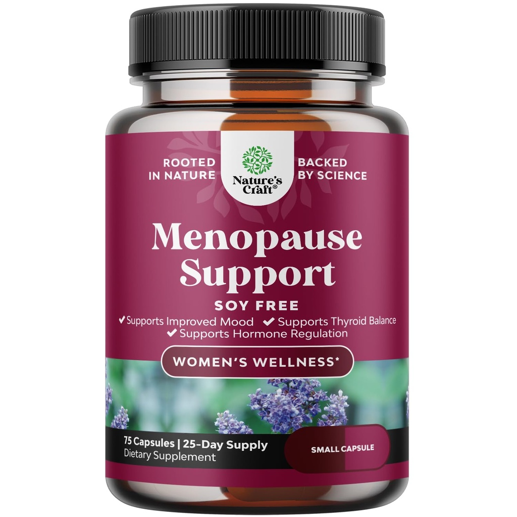 Herbal Menopause Supplement for Women - Soy Free Women Hormon Balance Capsules for Night Sweats Hot Flashes & Mood Swings with Dong Quai, Chaste Berry & Black Cohosh Root - 75 Count Pack