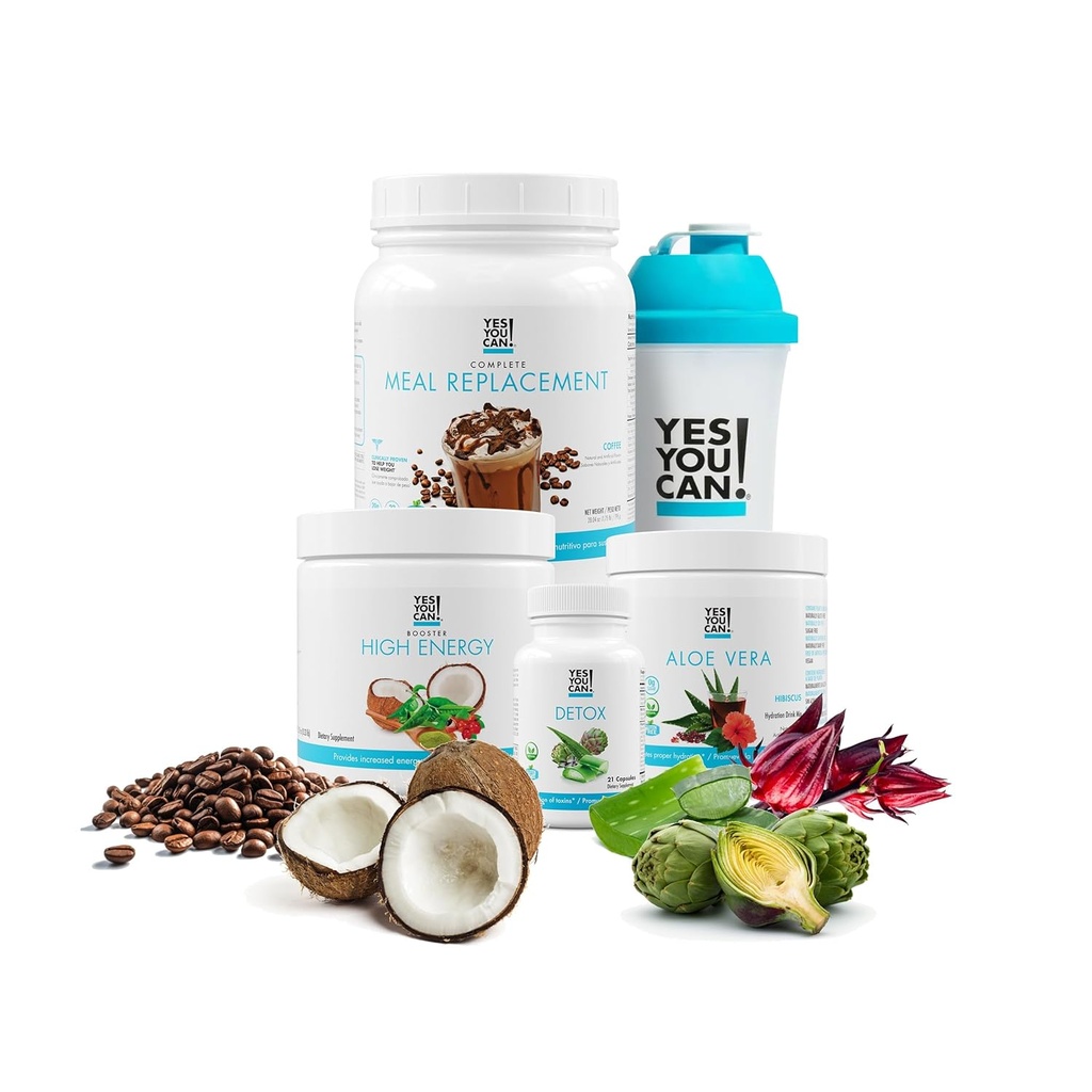 Yes You Can! Detox Plus Kit - Daily Cleanse Pure Fiber Meal Replacement Drink Mix, Shake Booster & Supplement, Body Cleanse Kit for Men and Women, Daily System Cleanse - Coffee, Hibiscus