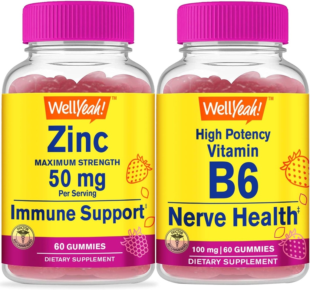 WellEvet çinko + Yüksek Potency B6, Gummies Sche - Great Tasting, Vitamin Supplement, Gluten Free, GMO Free, Chewable Gummy Gummy