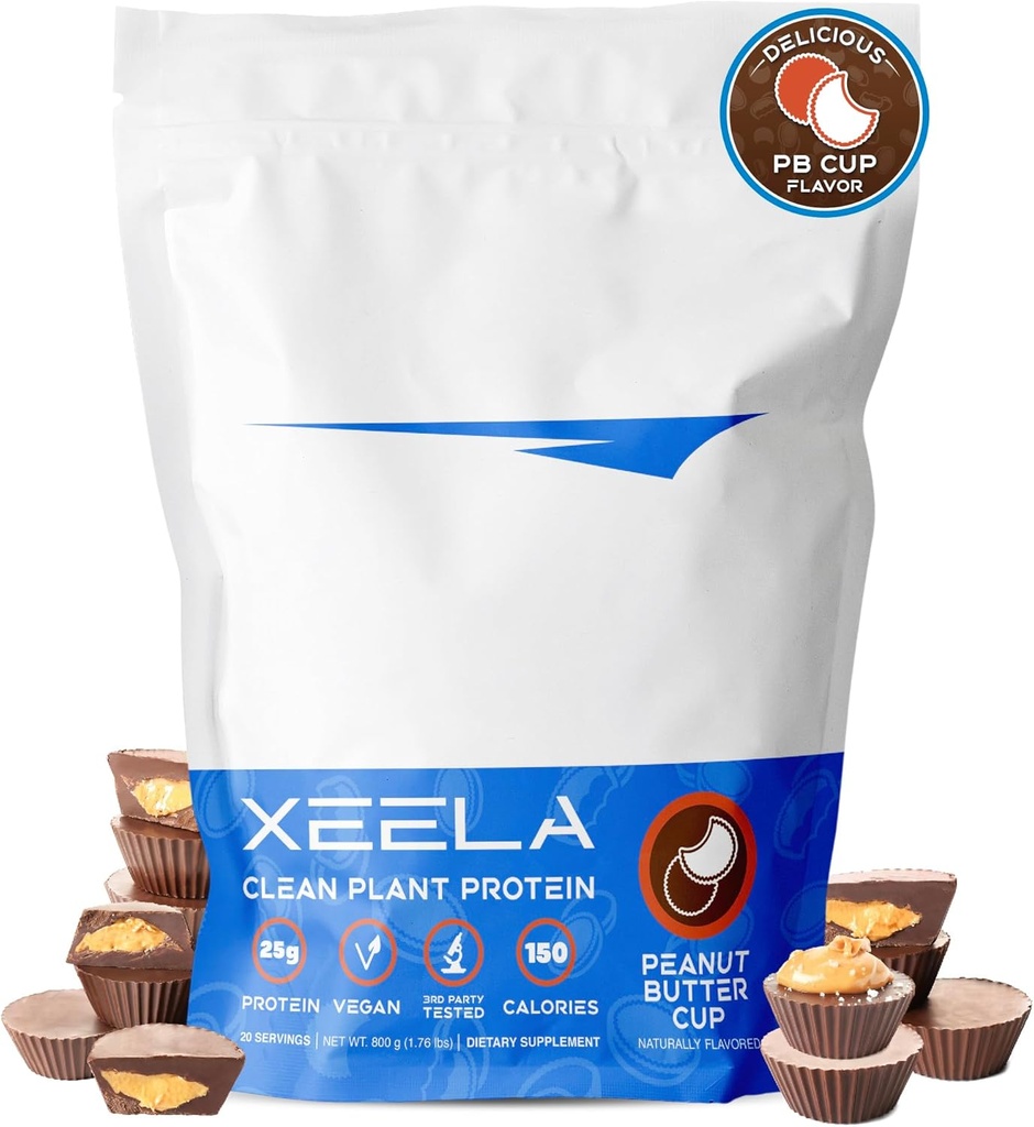 XEELA Plant Temel Vegan Protein Tozu - Bağımsız Test Edildi - 25g Yüksek Protein, Erkekler ve Kadınlar - Vitaminler & Mineraller, GMO, Süt & Gluten Ücretsiz, LowCarb & LowFat (Peanut Butter Cup)