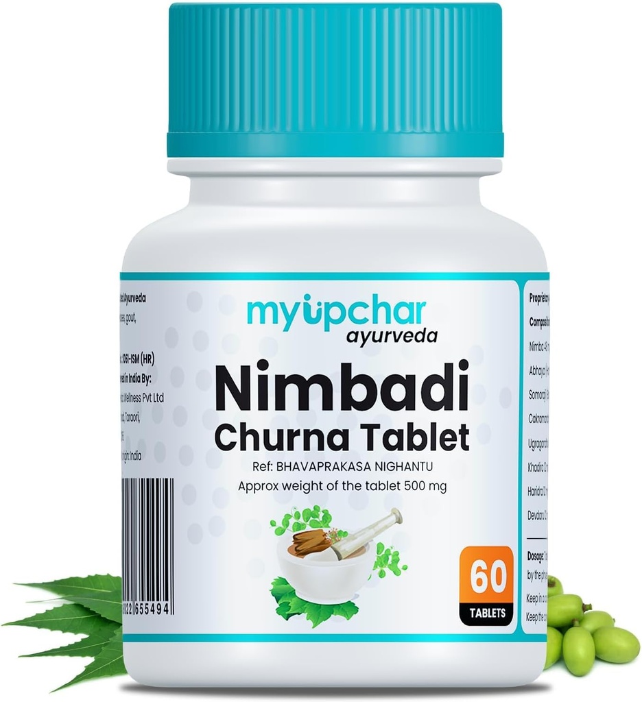 Genric Ayurveda Nimbadi Churna Tabletleri Temiz Vücut ve Sağlıklı Cilt, Kimyasallardan Ücretsiz Parabens, Mineral Yağları veya Petrol (60 Tablet)
