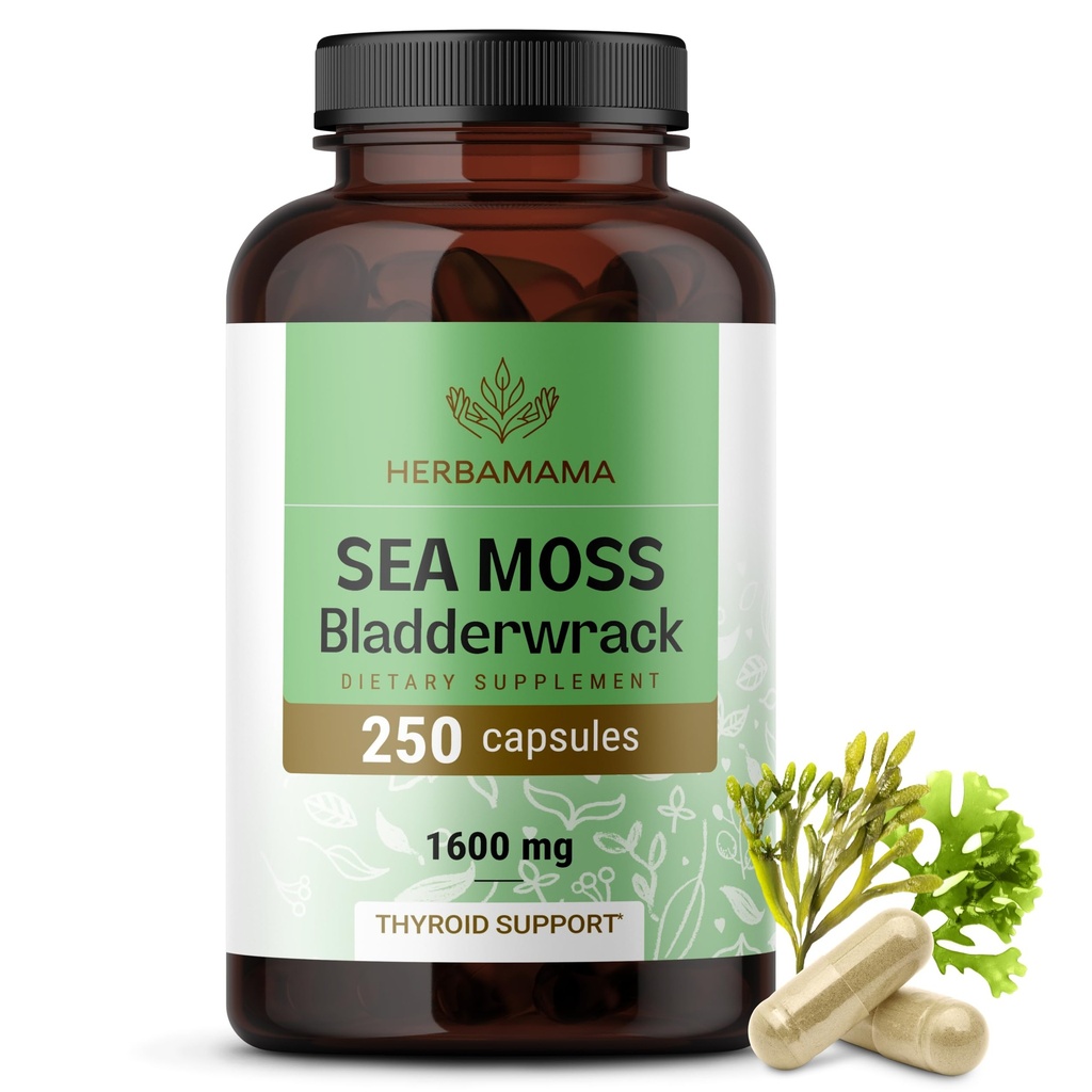 HERBAMAMA Irish Sea Moss Capsules - 1600mg Sea Moss and Bladderwrack for Immune Support - Vegan, Non-GMO Immunity Supplement for Overall Support