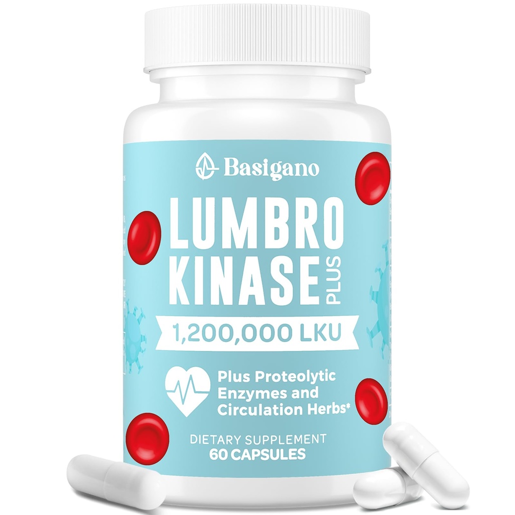 Lumbrokinase Supplement, 1.2 Milyon LKU - 120 mg Capsules, Potent Nattokinase Alternatif Proteolytic Enzymes ve Herbal Mix