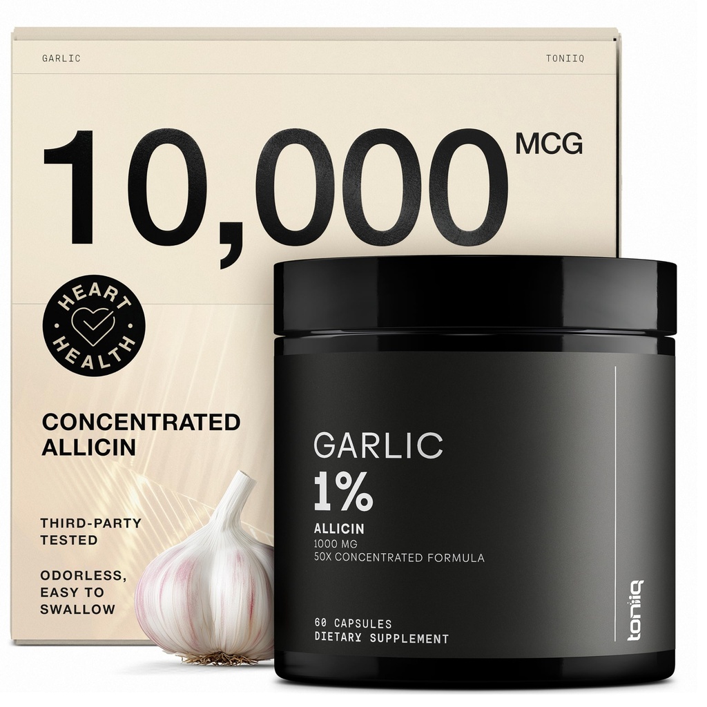 10,000 Capsules with 10.000mcg Allicin - Odorless - 50:1 Ekstra Potency - Üçüncü Taraflı Lab Test Edildi - 60 Vegetarian Capsules